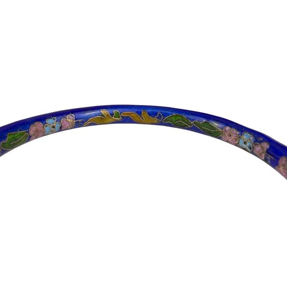 Cloisonné Womens Blue Enamel Floral Bangle Bracelet Various Metal Handmade - Picture 2 of 8